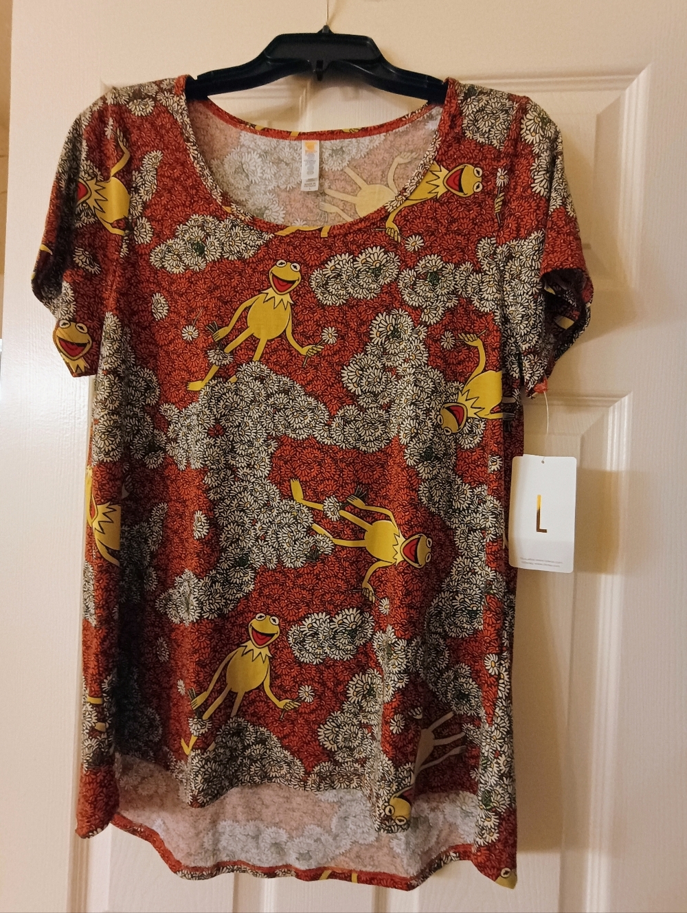 LuLaRoe Floral Kermit Print Tunic - Rust, Yellow & Green Size L
